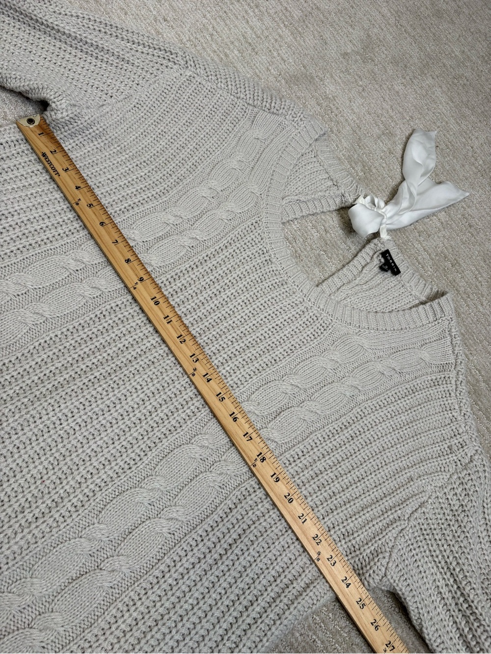 Torrid Cable Knit Ribbon Tie Back Sweater Size 3X 22/24 Taupe Slouchy Scoop Neck - Picture 7 of 10